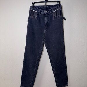Stylish Black Denim Mom Jeans with crystal details